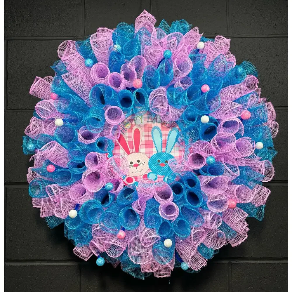 Happy Easter Wreath Handmade Deco Mesh Large 24 Inch